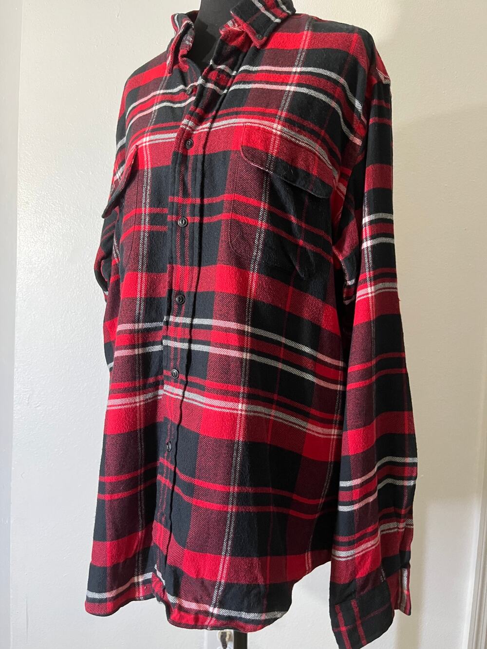 RALPH LAUREN Plaid Flannel Shirt Red Black Long Sleeve Collared Men Size L